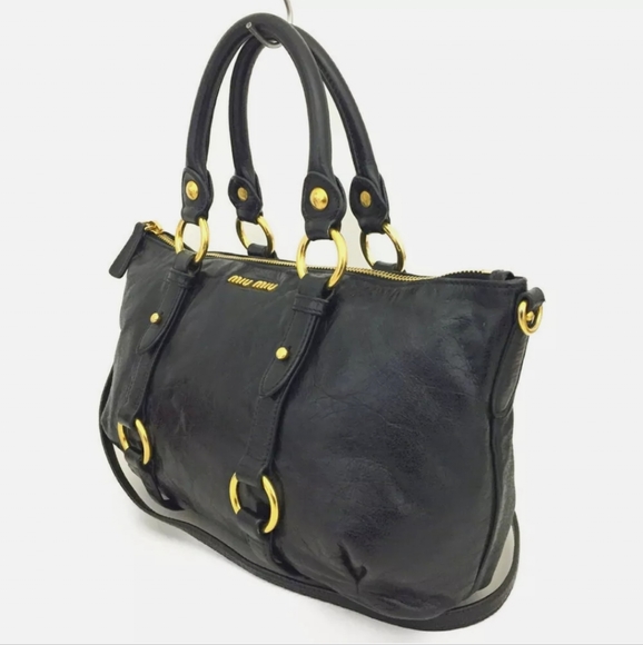 Miu Miu Bags Miu Miu Black Leather Hand Bag Wshoulder Strap P3784